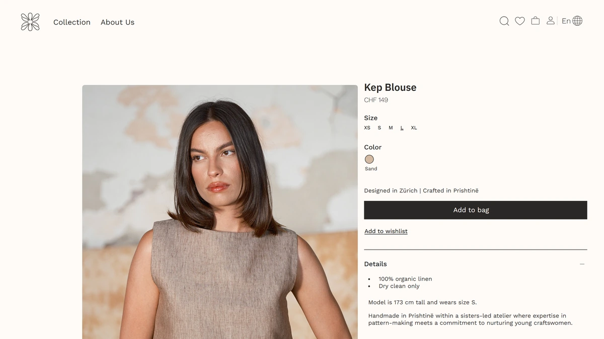 Vajzë Collective - A product page