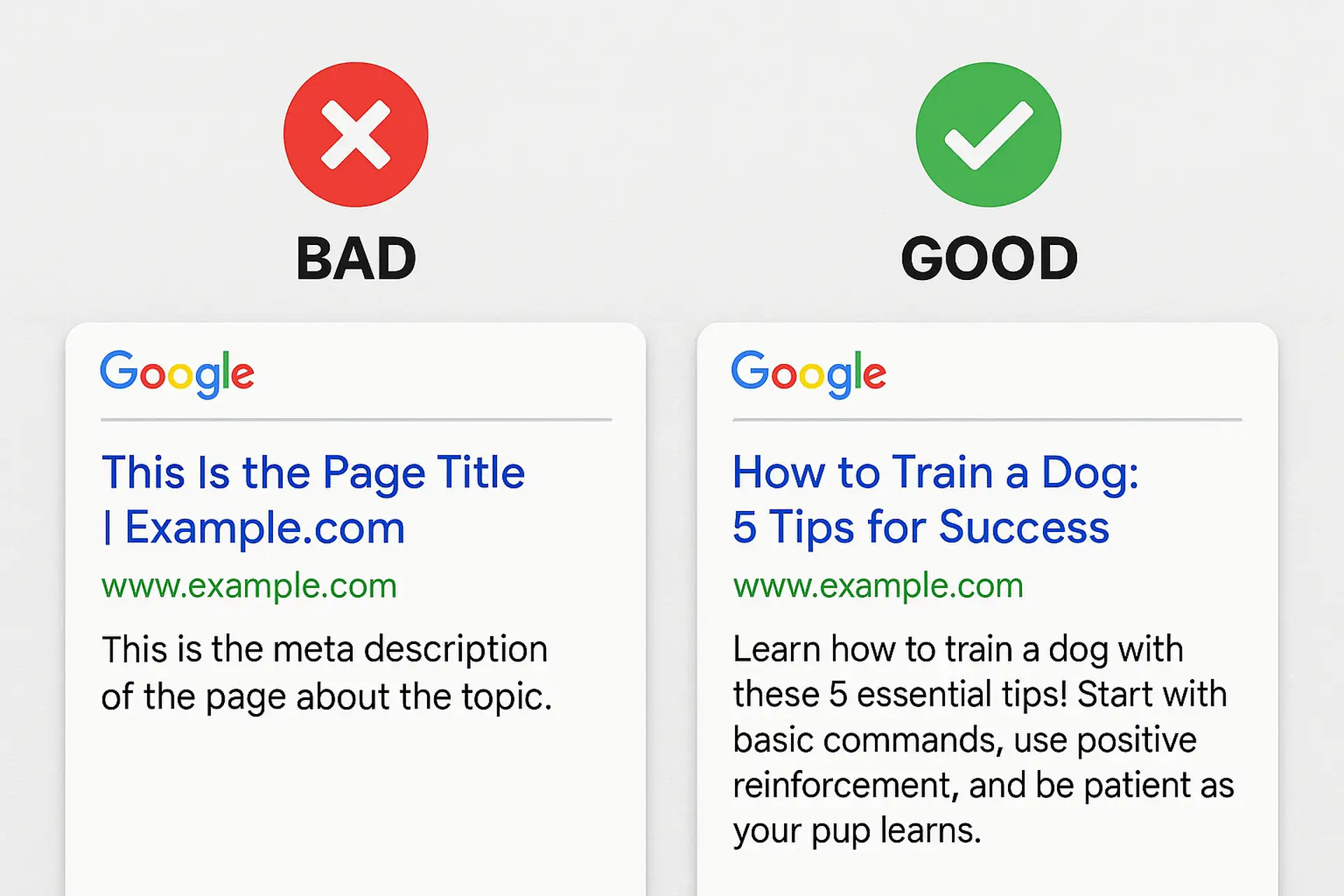 Example of optimized meta title and description in search results