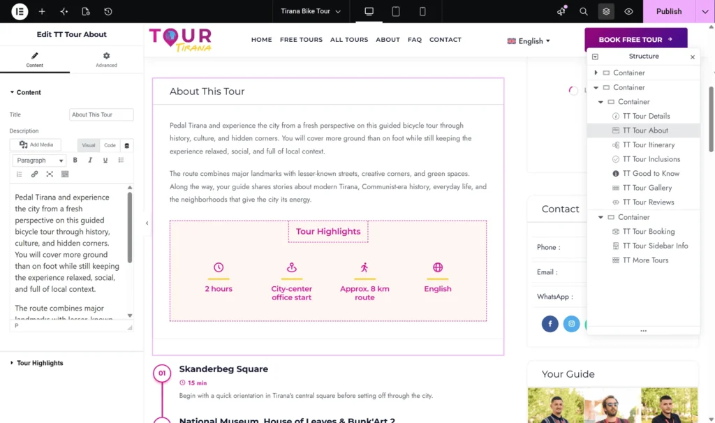 Tour Tirana Booking Plugin
